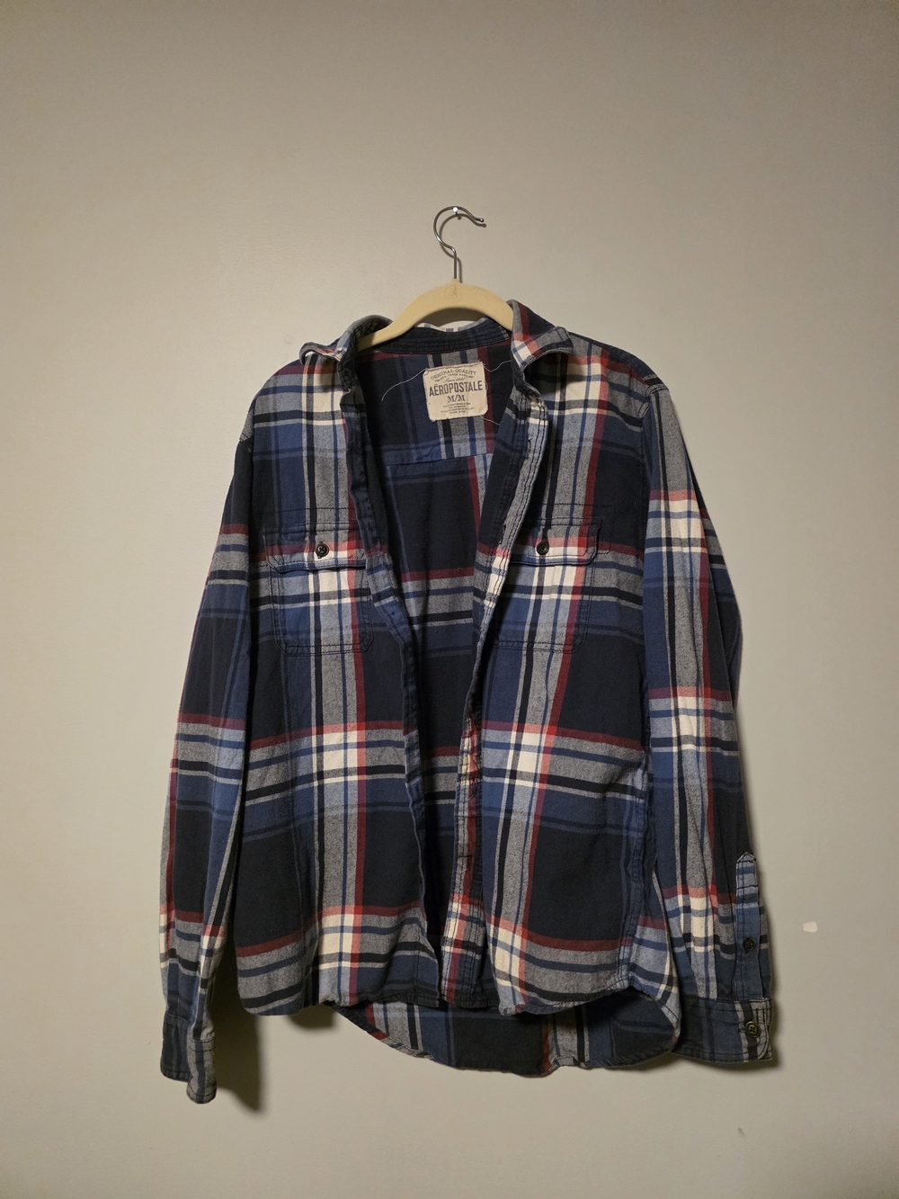 Aeropostale Navy, White & Red Plaid Flannel Button-Up Shirt